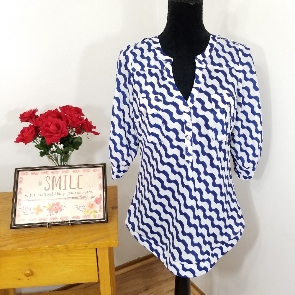 Stitch Fix | 41Hawthorn Blue/White Popover Top